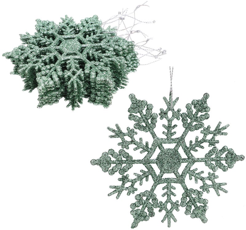 Christmas ConceptsÂ® Pack of 12-10cm Glitter Snowflake Hanging Decorations - Christmas Decorations (Mint Green) - Image 1